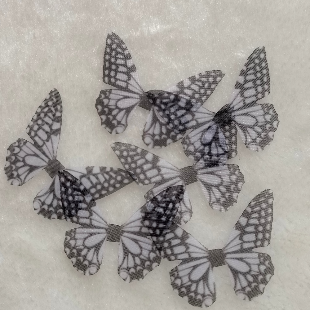 White & Black Butterflies，Handmade Silk Butterflies, Organza Butterfly, Fabric Wings, Butterfly Jewelry