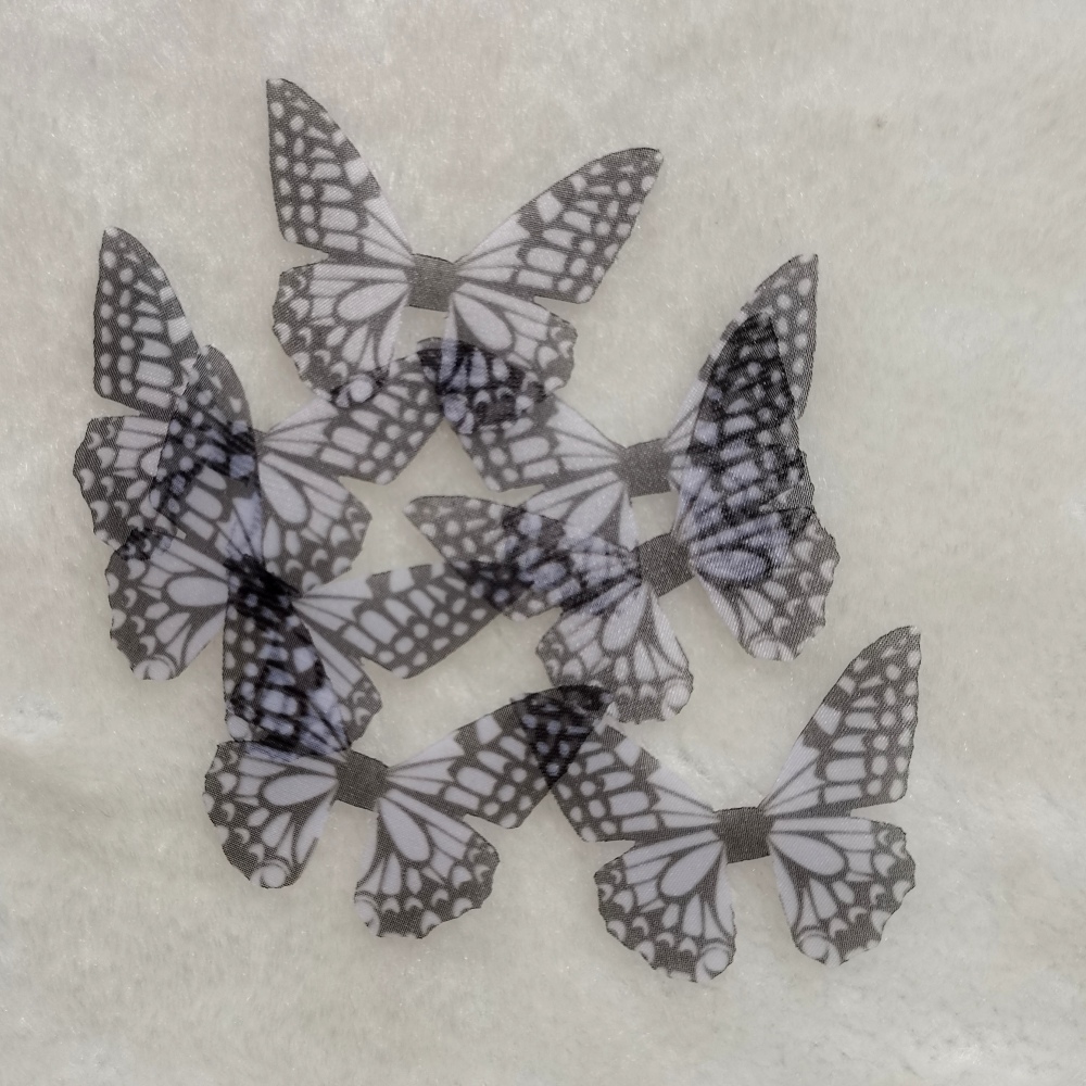 White & Black Butterflies，Handmade Silk Butterflies, Organza Butterfly, Fabric Wings, Butterfly Jewelry