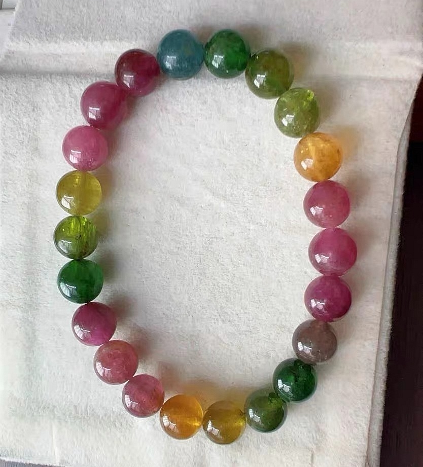 AAA Tourmaline bracelet, Rainbow Tourmaline Beads Bracelet,Relaxing,Self Cure,Good Luck -8.2MM