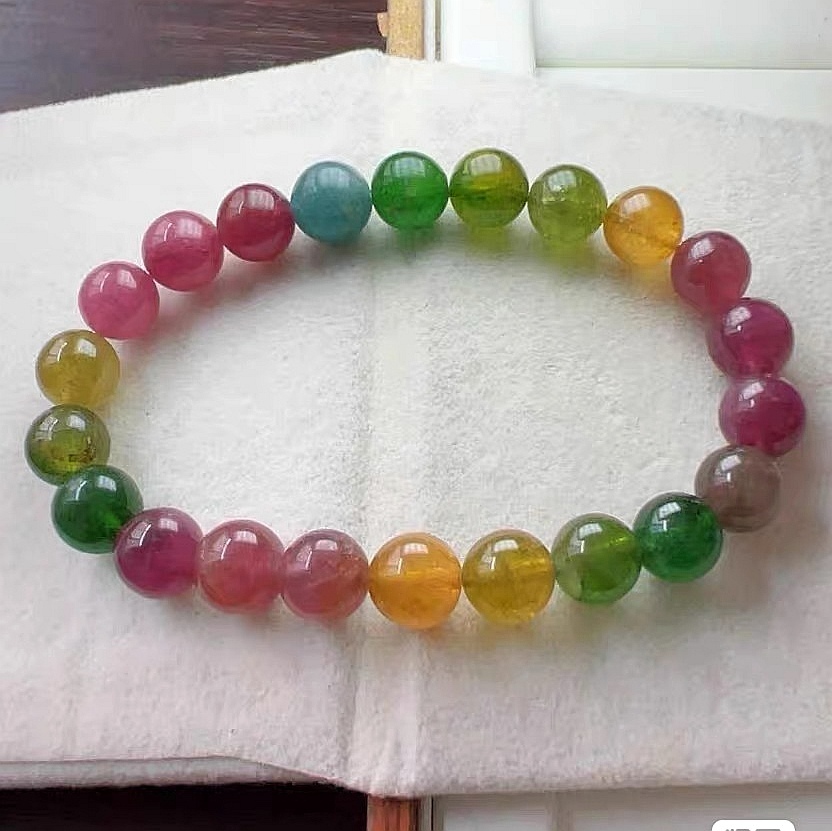 AAA Tourmaline bracelet, Rainbow Tourmaline Beads Bracelet,Relaxing,Self Cure,Good Luck -8.2MM
