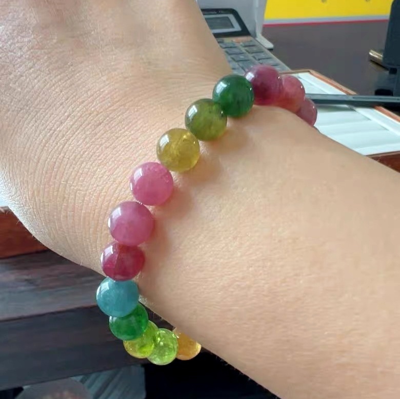 AAA Tourmaline bracelet, Rainbow Tourmaline Beads Bracelet,Relaxing,Self Cure,Good Luck -8.2MM