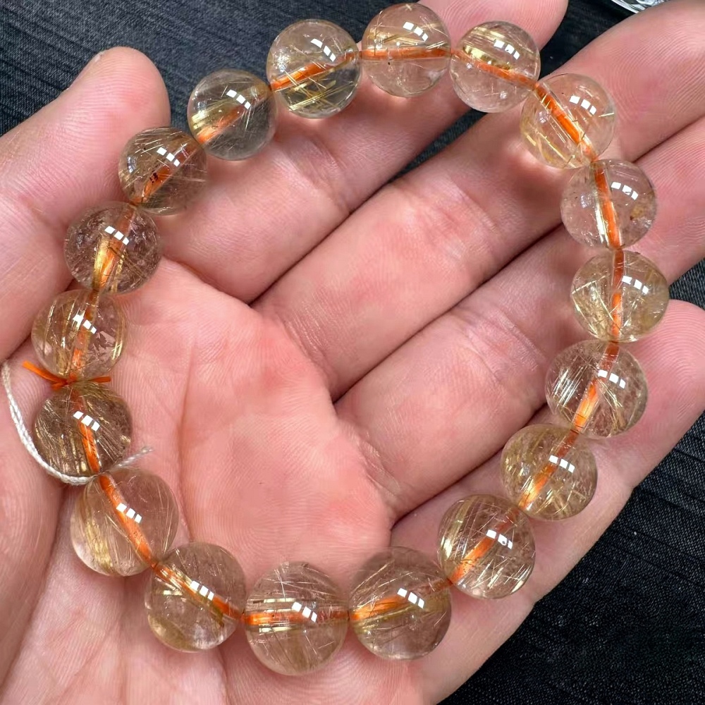 Gold Rultilated Quartz Bracelet,Fortune Crystal Gemstone Bracelet For Women ,Men Bracelet Jewelry,Valentine's Day Gift -11MM
