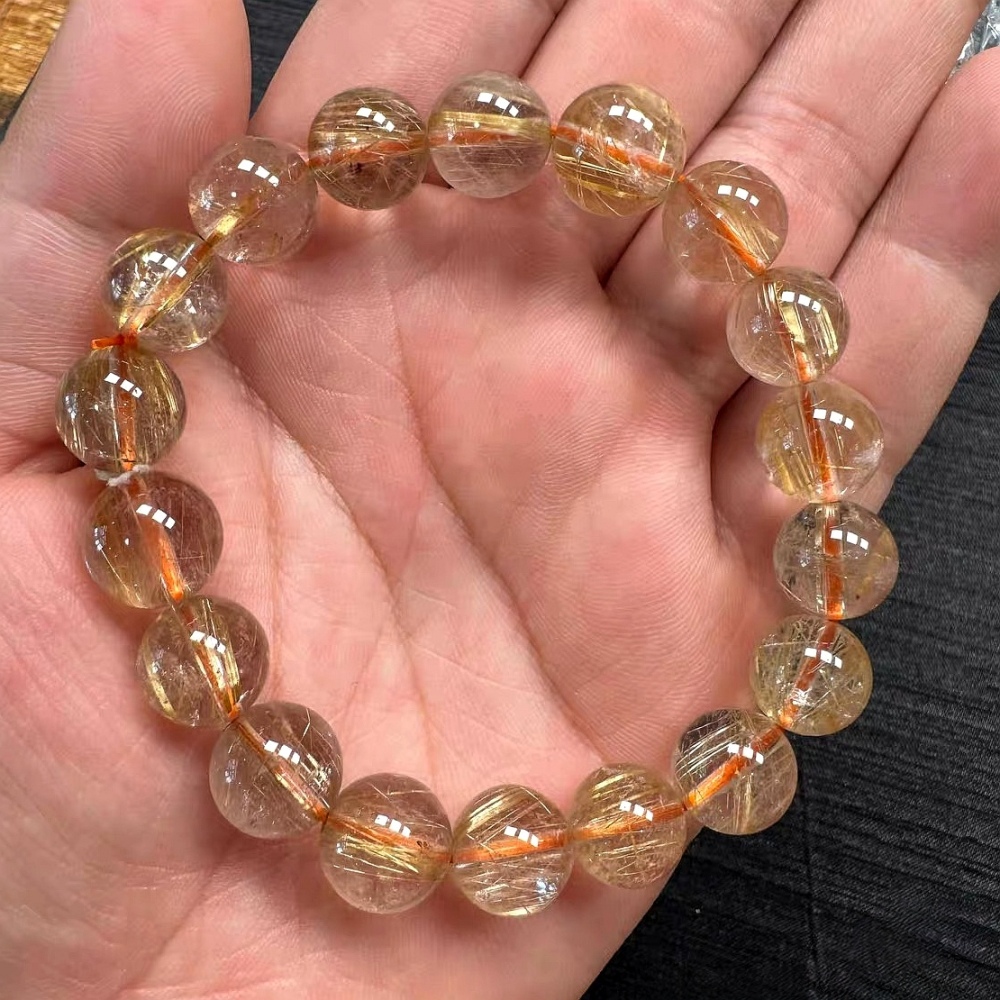Gold Rultilated Quartz Bracelet,Fortune Crystal Gemstone Bracelet For Women ,Men Bracelet Jewelry,Valentine's Day Gift -11MM