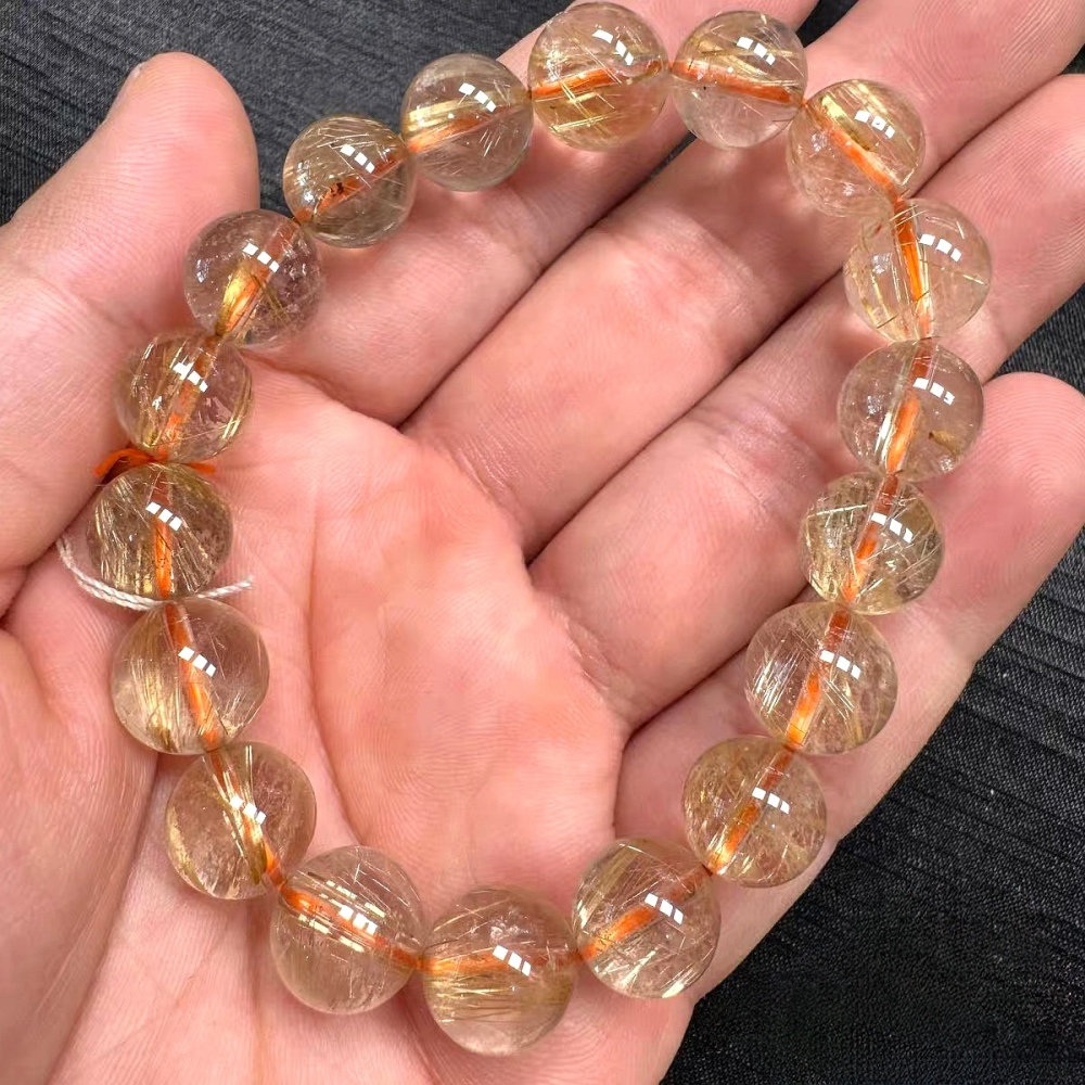 Gold Rultilated Quartz Bracelet,Fortune Crystal Gemstone Bracelet For Women ,Men Bracelet Jewelry,Valentine's Day Gift -11MM