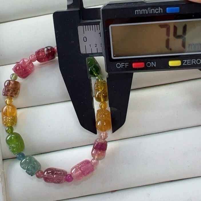Exquoisite Rainbow tourmaline bracelet,Carved Pixiu Charms Gemstone Bracelet,Tourmaline Jewelry Gift