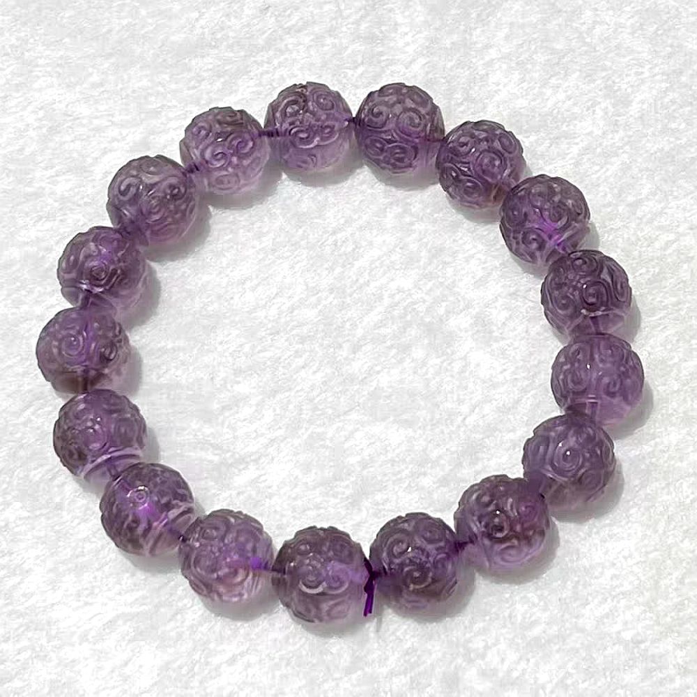 12mm Natual Amethyst Bracelets, February BirthstoneAmethyst Beads Bracelet With Exquisite