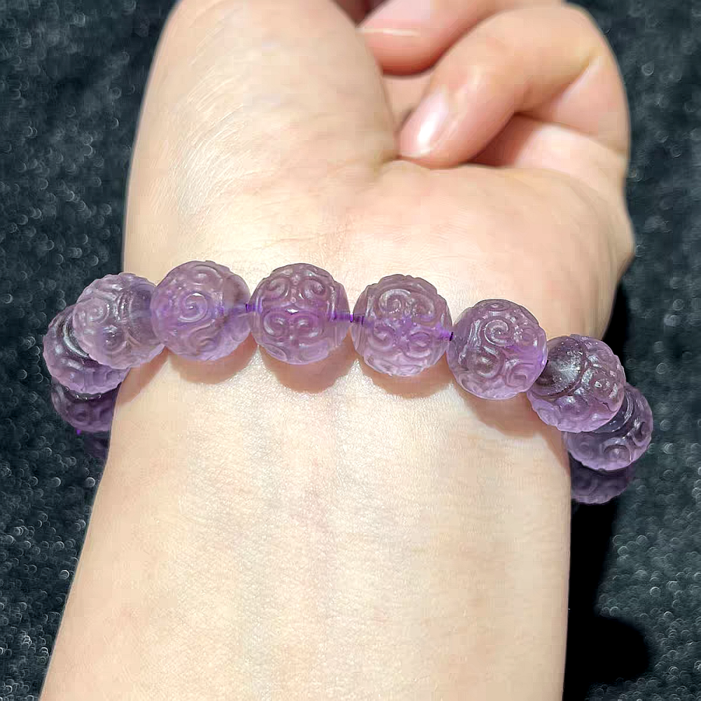 12mm Natual Amethyst Bracelets, February BirthstoneAmethyst Beads Bracelet With Exquisite