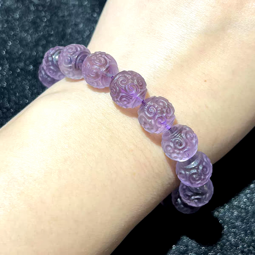 12mm Natual Amethyst Bracelets, February BirthstoneAmethyst Beads Bracelet With Exquisite