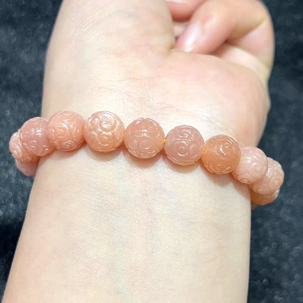 Exquisite Carved Sunstone Bracelet, 10MM for Good Luck, Fortune, Stress