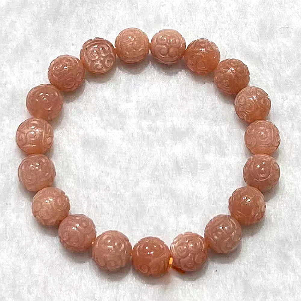 Exquisite Carved Sunstone Bracelet, 10MM for Good Luck, Fortune, Stress