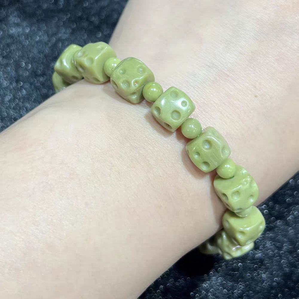 Green Alashan Agate Bracelet,9MM Yogurt Charms Gemstone Bracelet for women, Girl Bracelet ,Gift For Her