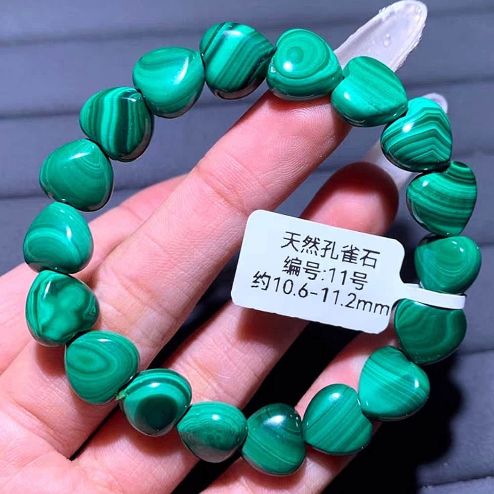 Malachite Bracelet,Green Gemstone Beads Heart Bracelet for women,Girl Bracelet Gift Idea 11mm