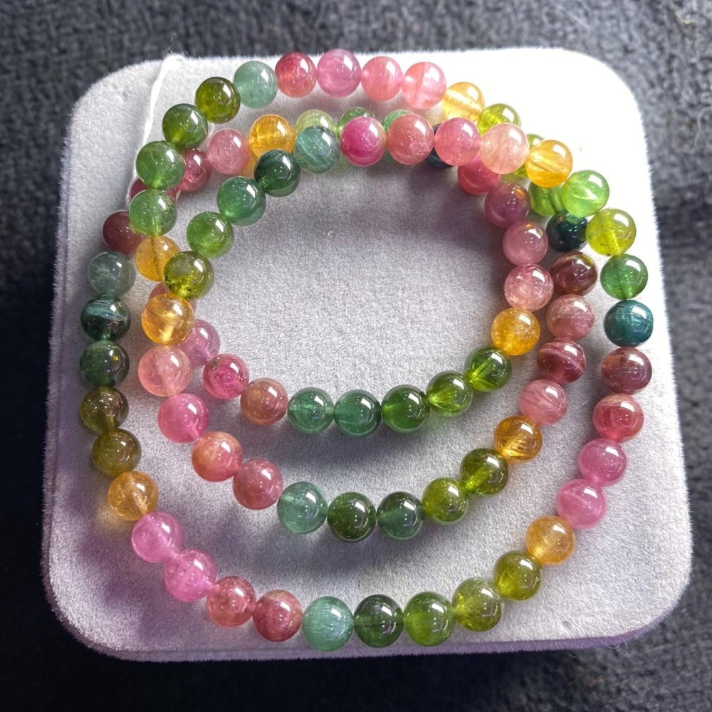 AAA Gorgoues Rainbow tourmaline bracelet,6MM Tourmaline Gemstone Bracelet for women, Jewelry Gift for her