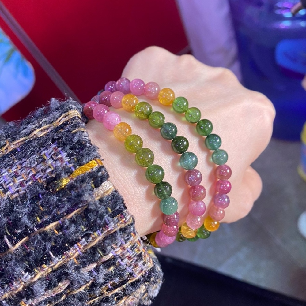 AAA Gorgoues Rainbow tourmaline bracelet,6MM Tourmaline Gemstone Bracelet for women, Jewelry Gift for her