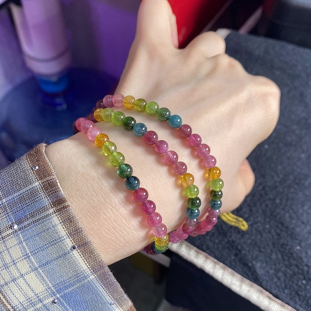 Unltra Gorgoues Tourmaline bracelet, Three Layes Bracelet for women, Girl Bracelet,Birthday Gift ,Mother's day gift for her-5.3mm