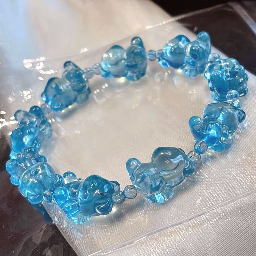 Blue Aquamarine Bracelet, Bear Charms Ocean Gemstone Bracelet for women,Girl Bracelet,Gift For Her A253