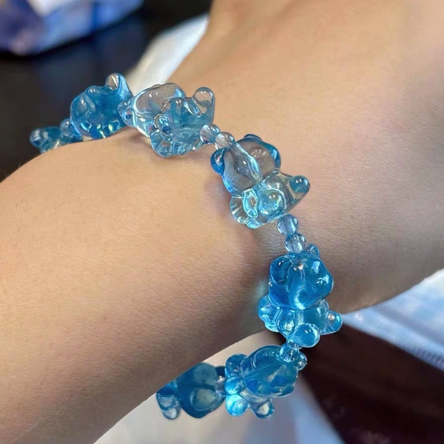 Blue Aquamarine Bracelet, Bear Charms Ocean Gemstone Bracelet for women,Girl Bracelet,Gift For Her A253