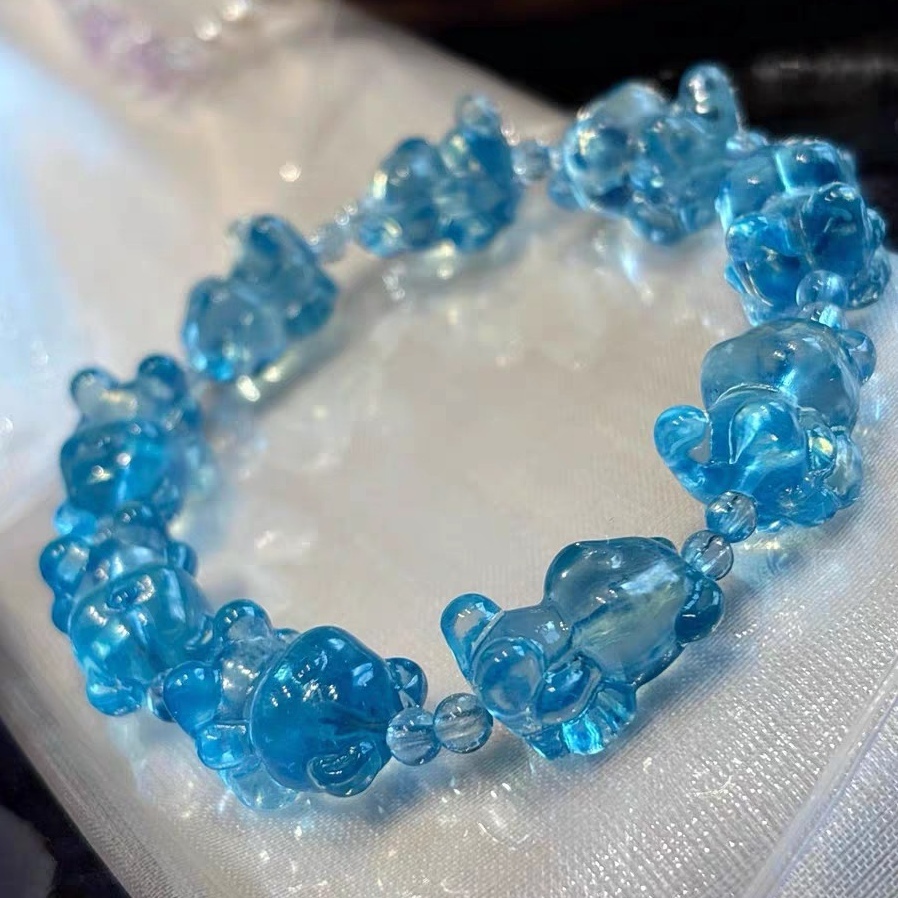 Blue Aquamarine Bracelet, Bear Charms Ocean Gemstone Bracelet for women,Girl Bracelet,Gift For Her A253