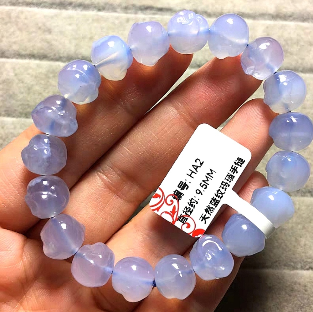 Blue Lace Agate Bracelet,Buddha Carved bracelet For Women, Gemstone Jewelry Gift,9.5MM