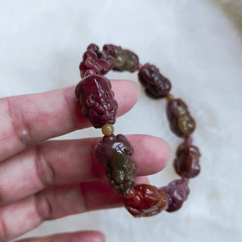 Rare! Yanyuan Agate Bracelet,Luxury Gemstone Pixiu Carved Yanyuan bracelet For Women,Men Jewelry Gifts,32g