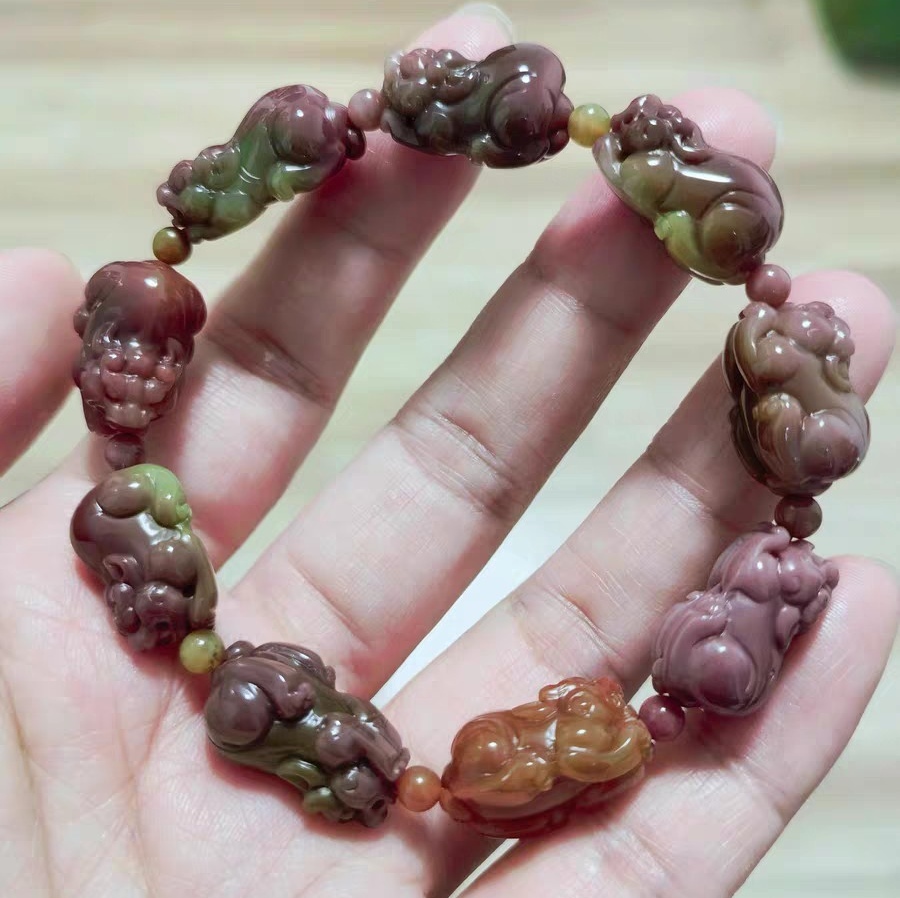 Rare! Yanyuan Agate Bracelet,Luxury Gemstone Pixiu Carved Yanyuan bracelet For Women,Men Jewelry Gifts,32g
