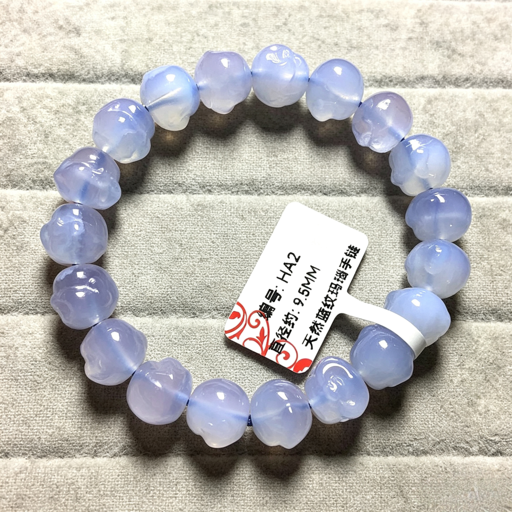 Blue Lace Agate Bracelet,Buddha Carved bracelet For Women, Gemstone Jewelry Gift,9.5MM