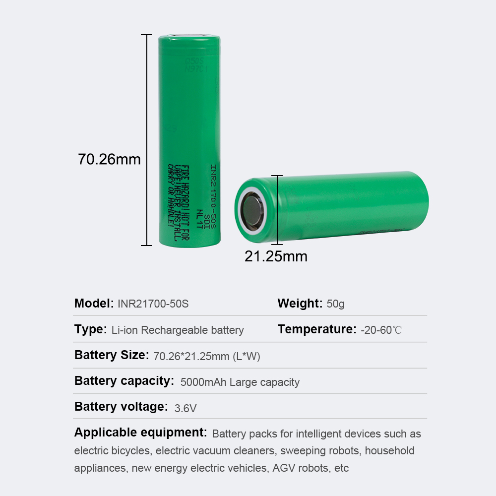 INR21700-50S 5000mAh 35A Lithium-lon Battery