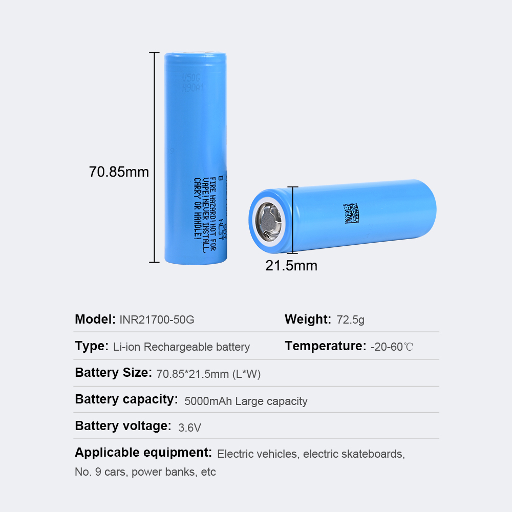 INR21700-50G 5000mAh Li-ion battery cells