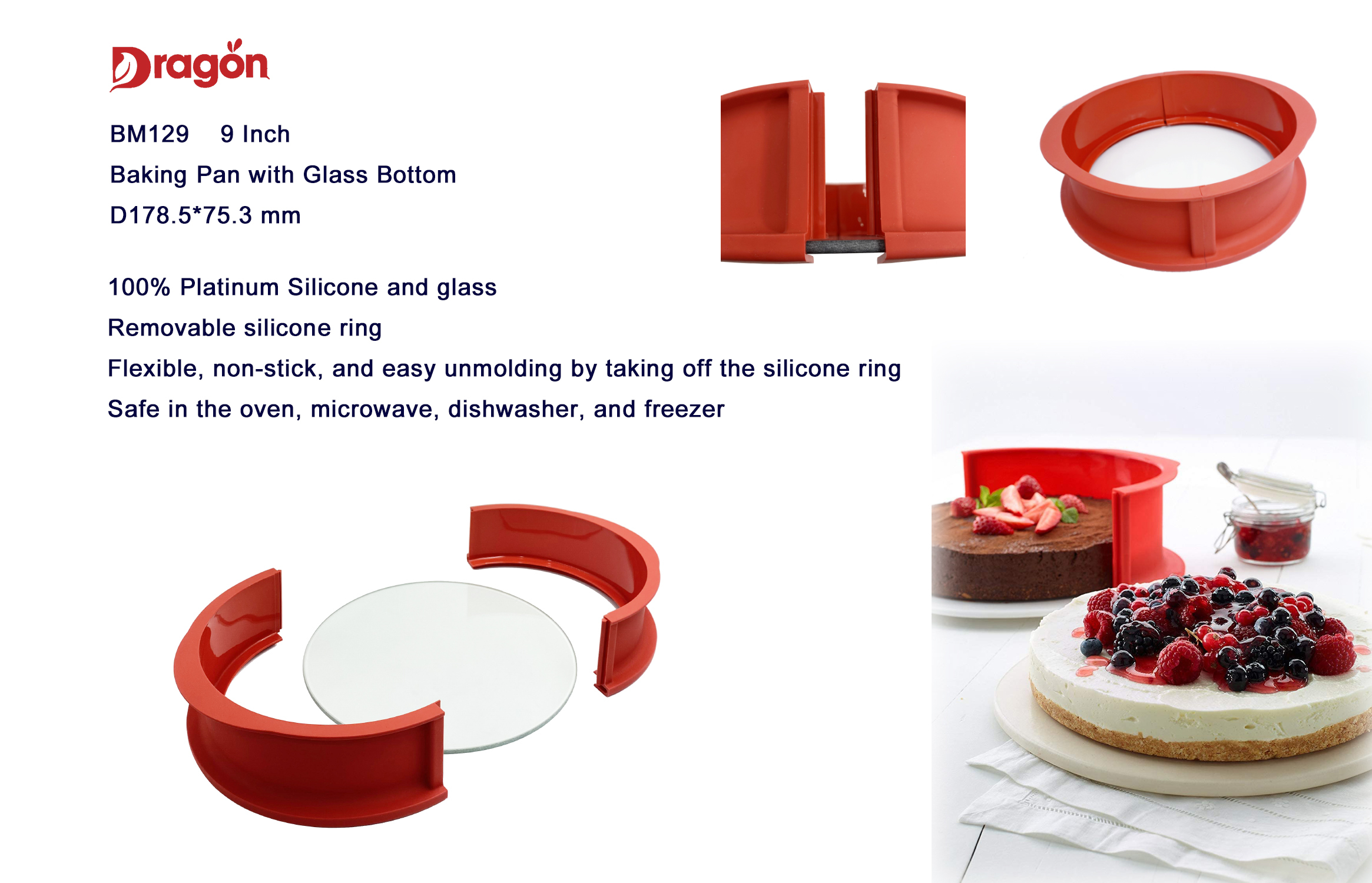 BM129 Baking Pan with Glass Bottom | silicone round baking pan