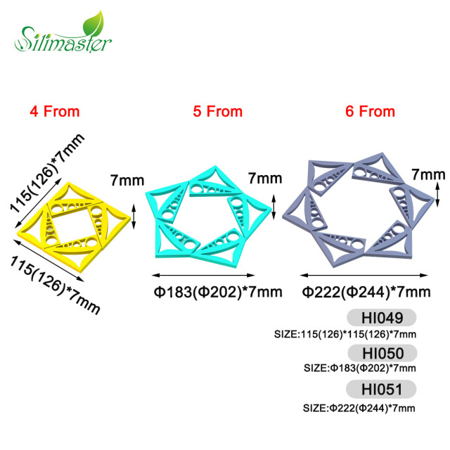 HI049 قواعد أكواب دوارة وحامل ثلاثي (4 أشكال) | حصيرة خبز من السيليكون