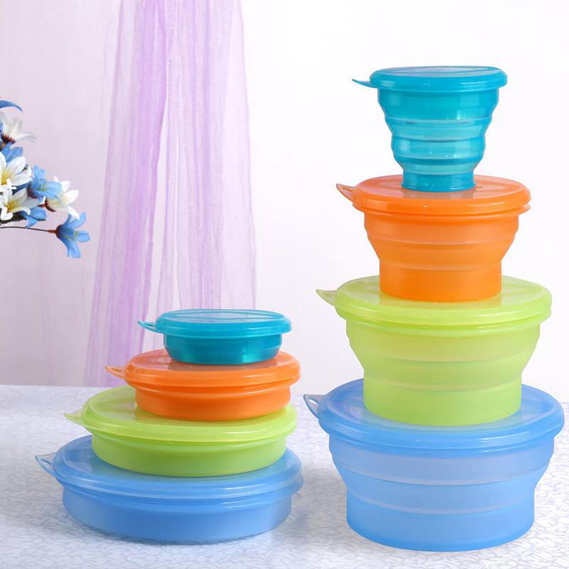 Silikonbesteck | Rundes faltbares Lunchbox-Set SV024, SV025, SV026, faltbarer Becher SV027