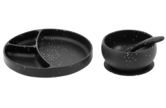 Silicone Baby Feeding set in black with white specks