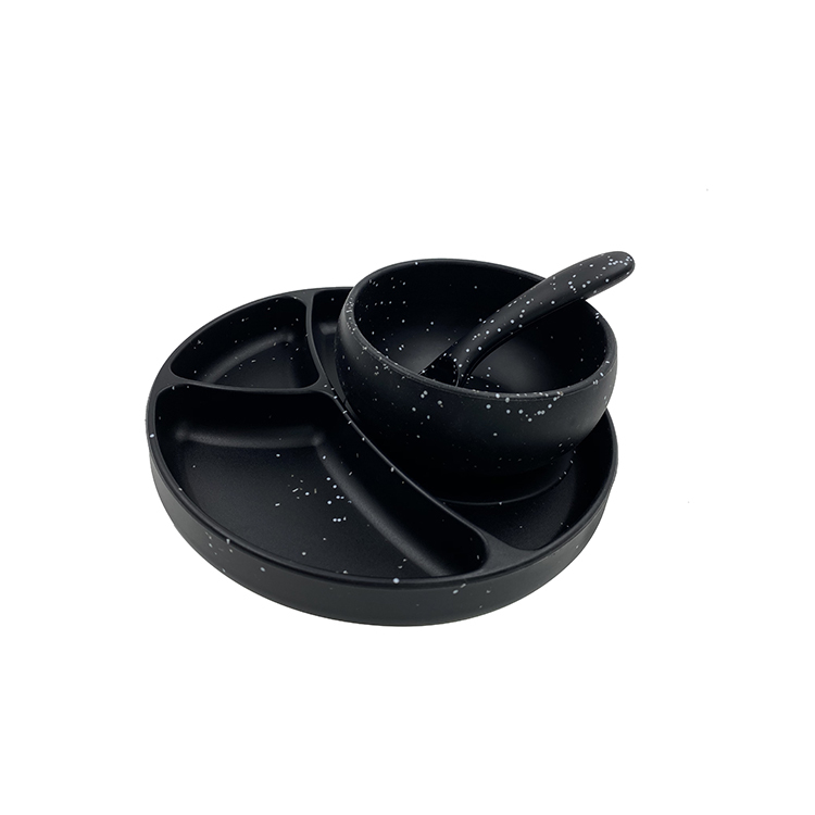 Silicone Baby Feeding set in black with white specks