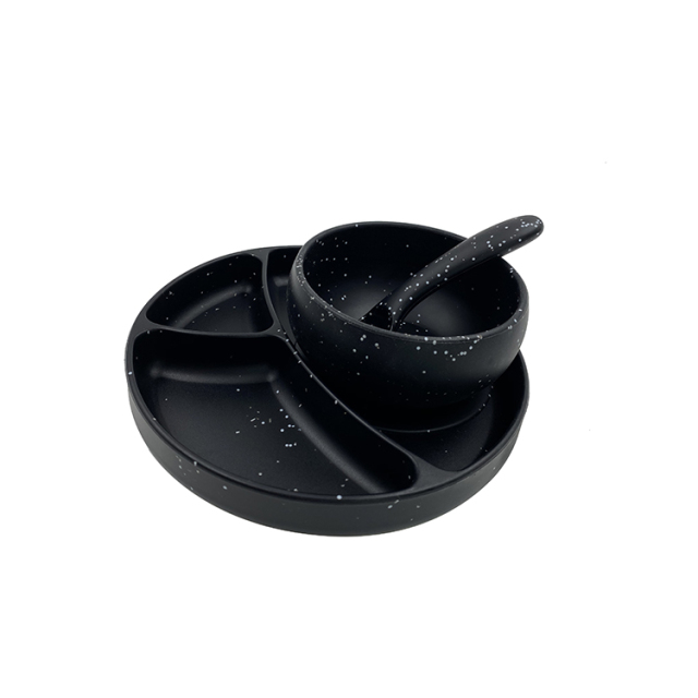 Silicone Baby Feeding set in black with white specks