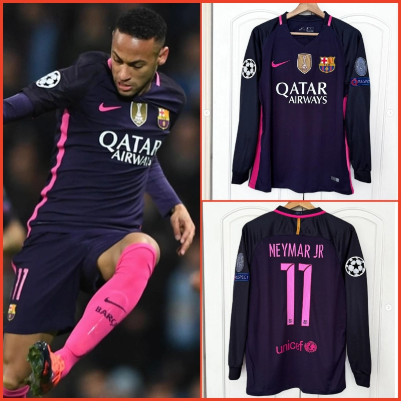 Retro 2016-17 Barcelona away long sleeve size S-XXL Football jersey retro