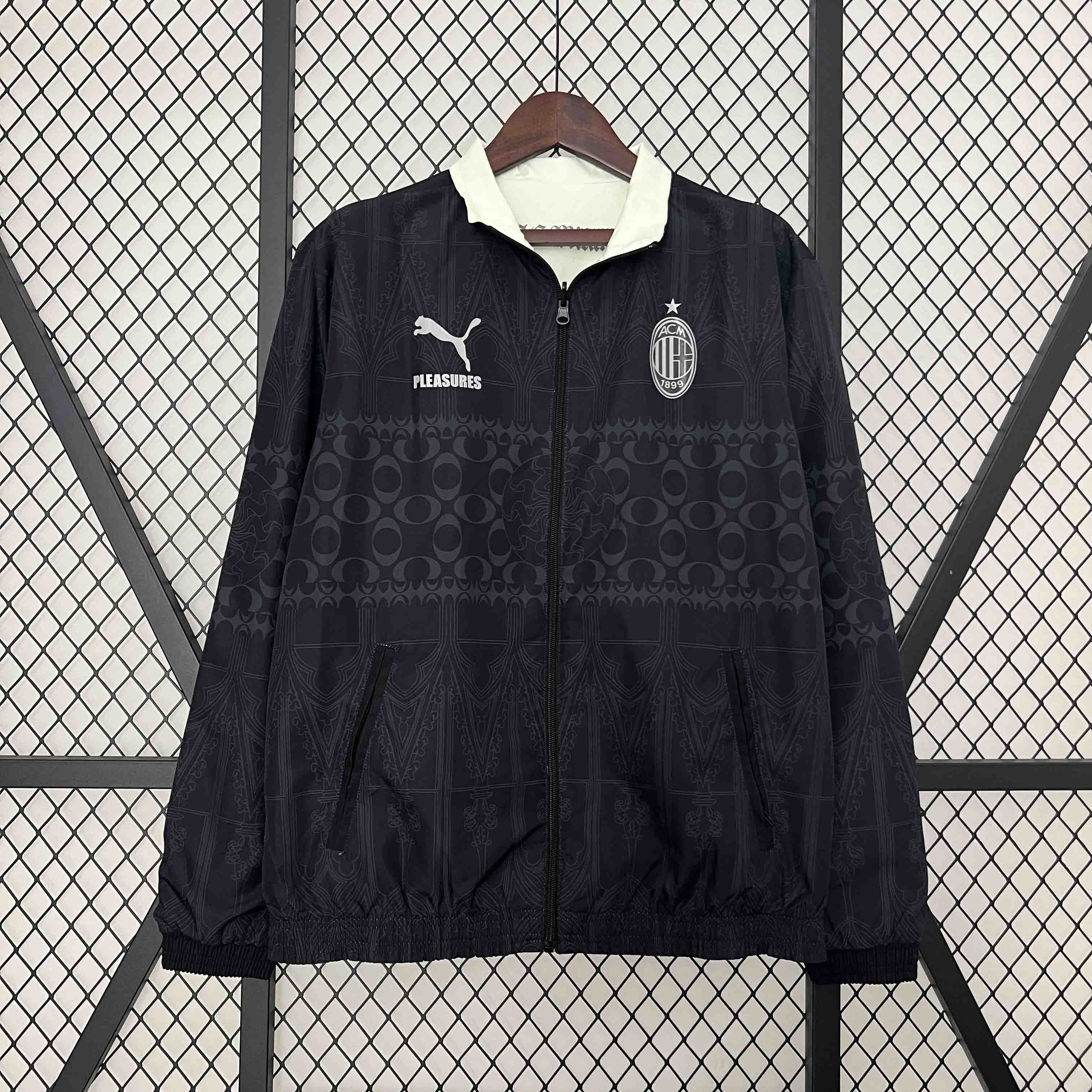 23-24 AC Milan Trench Coat Reversible Windbreaker Double-Sides Jacket