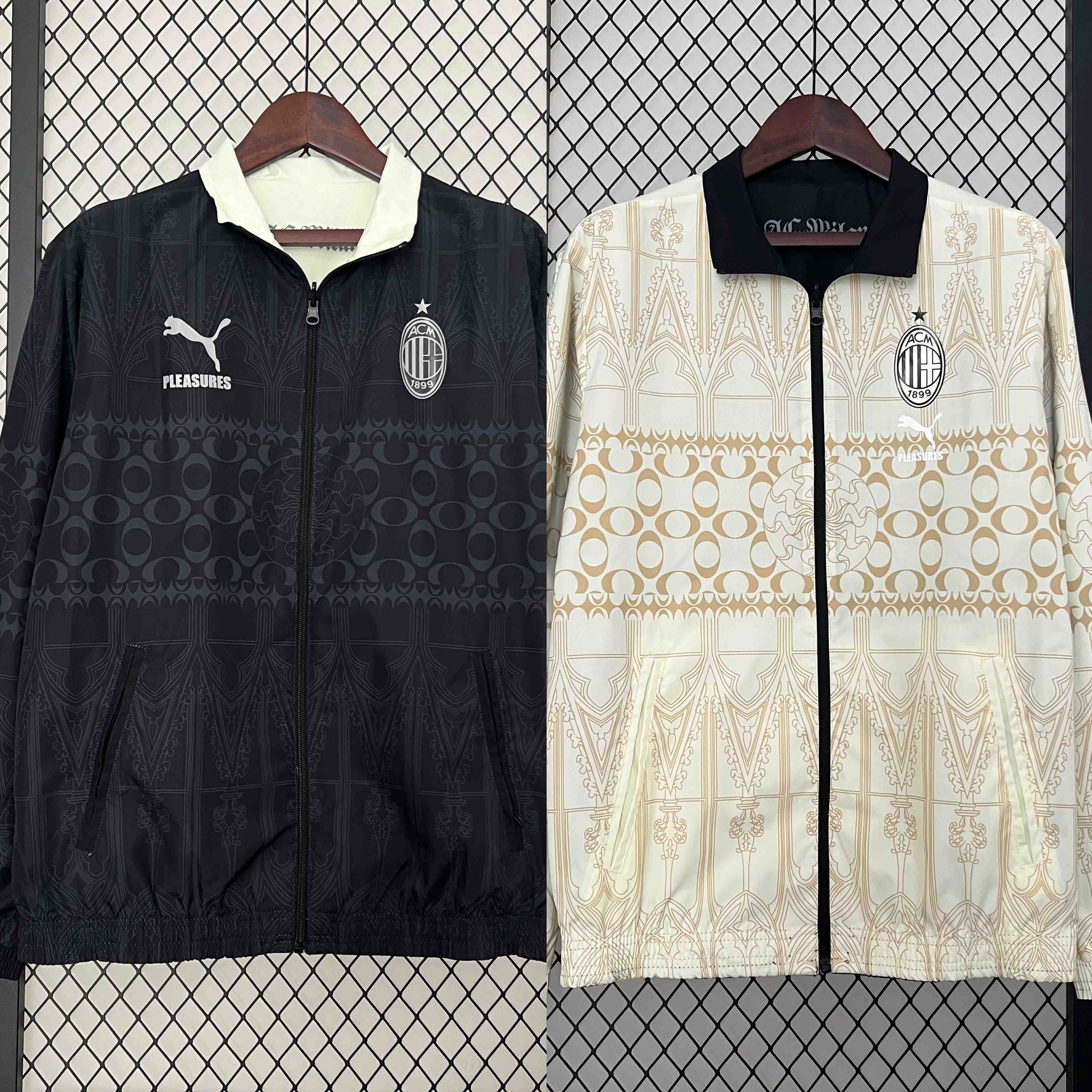 23-24 AC Milan Trench Coat Reversible Windbreaker Double-Sides Jacket