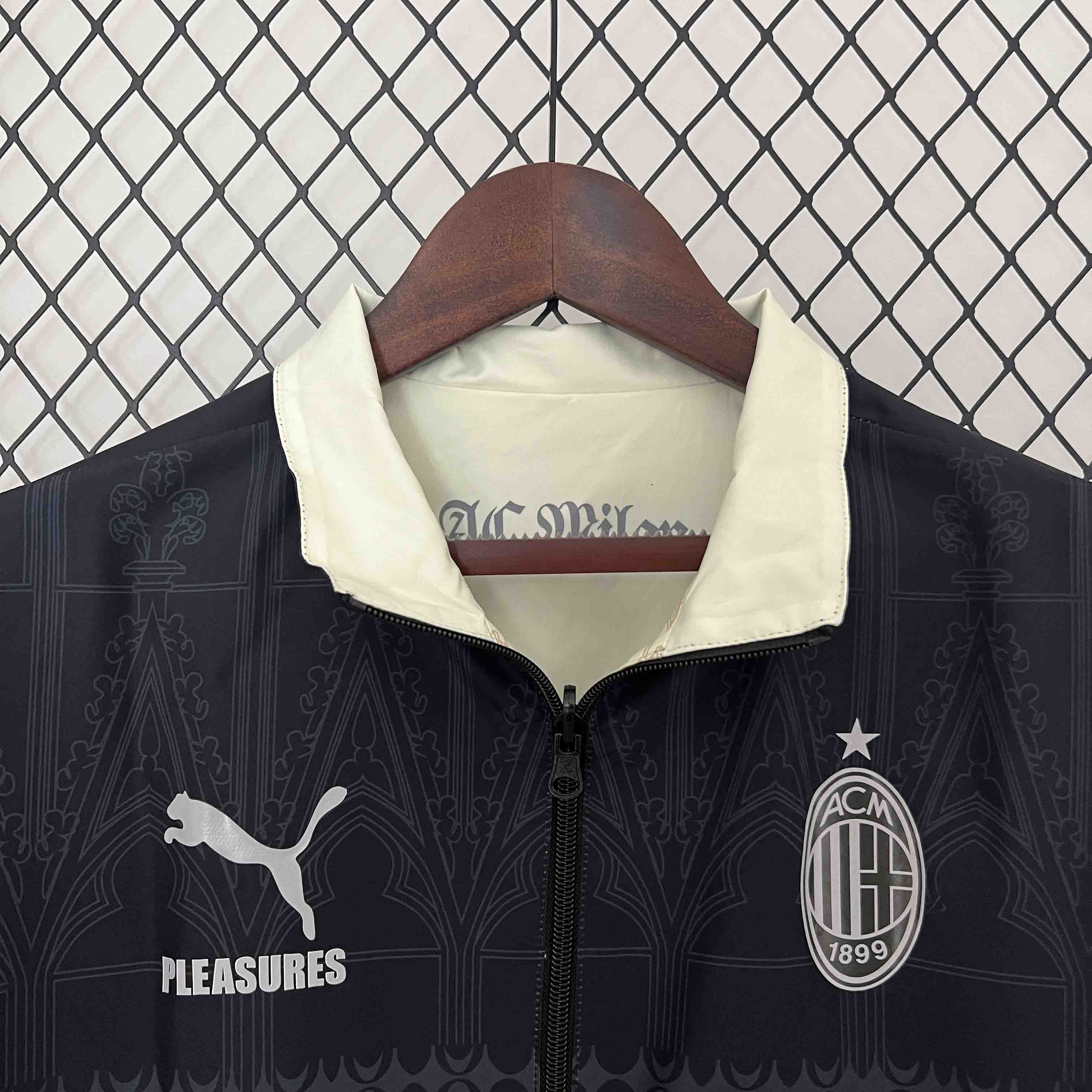 23-24 AC Milan Trench Coat Reversible Windbreaker Double-Sides Jacket