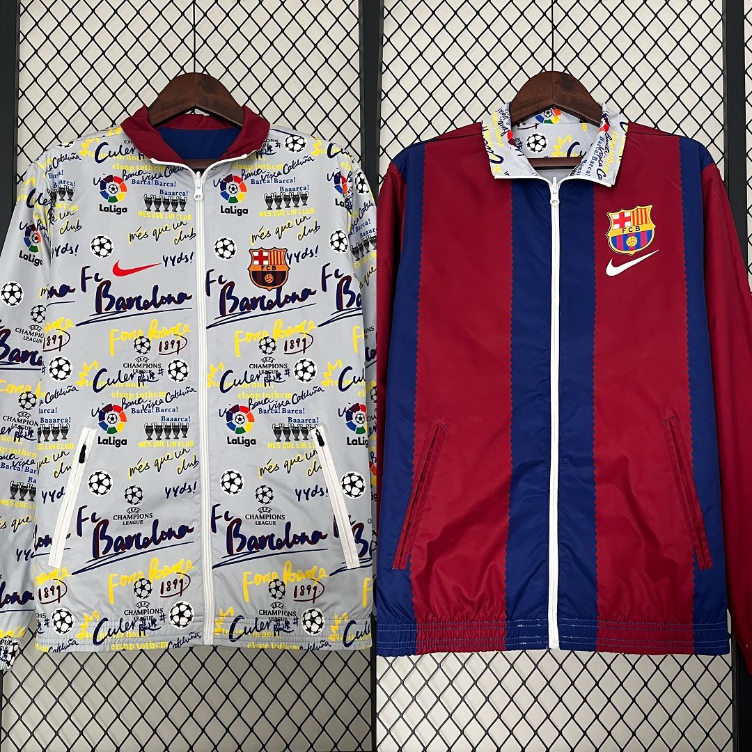 23-24 Barcelona Reversible Windbreaker Red&White Double-Sides Jacket Best Jerseys