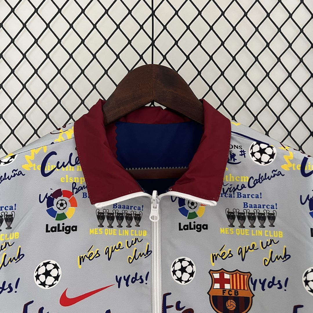 23-24 Barcelona Reversible Windbreaker Red&White Double-Sides Jacket Best Jerseys