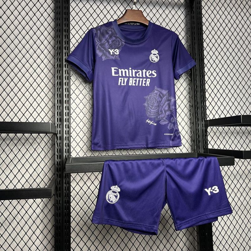 Y3 Real Madrid 24-25 Kids Kits Purple Children Sets Football Jersey