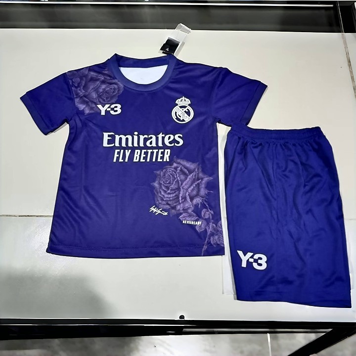 Y3 Real Madrid 24-25 Kids Kits Purple Children Sets Football Jersey