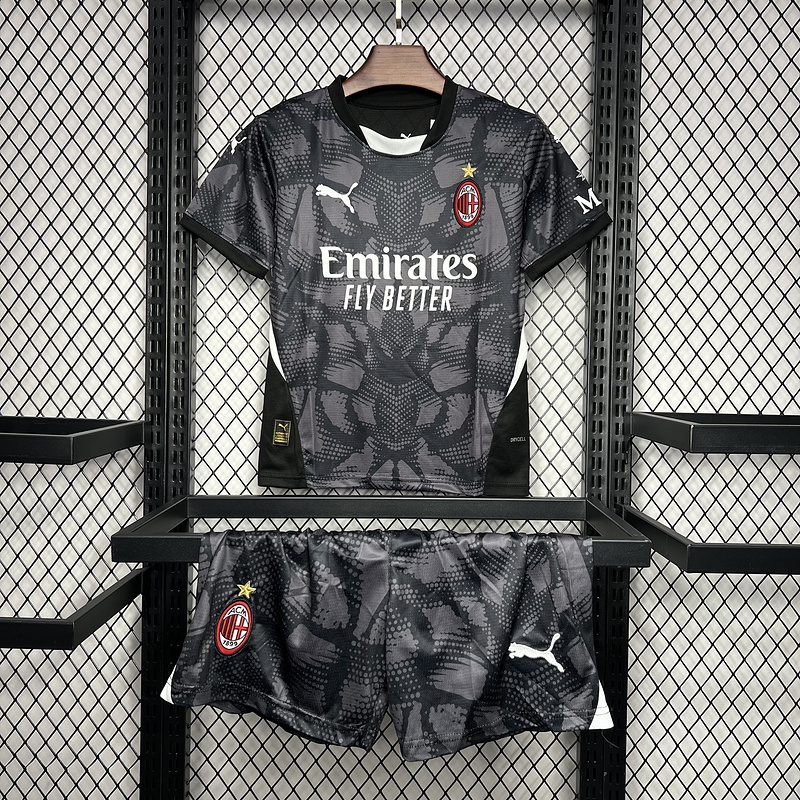 AC Millan 24-25 Goalkeeper Kids Kits Black Youth Apparels Jersey
