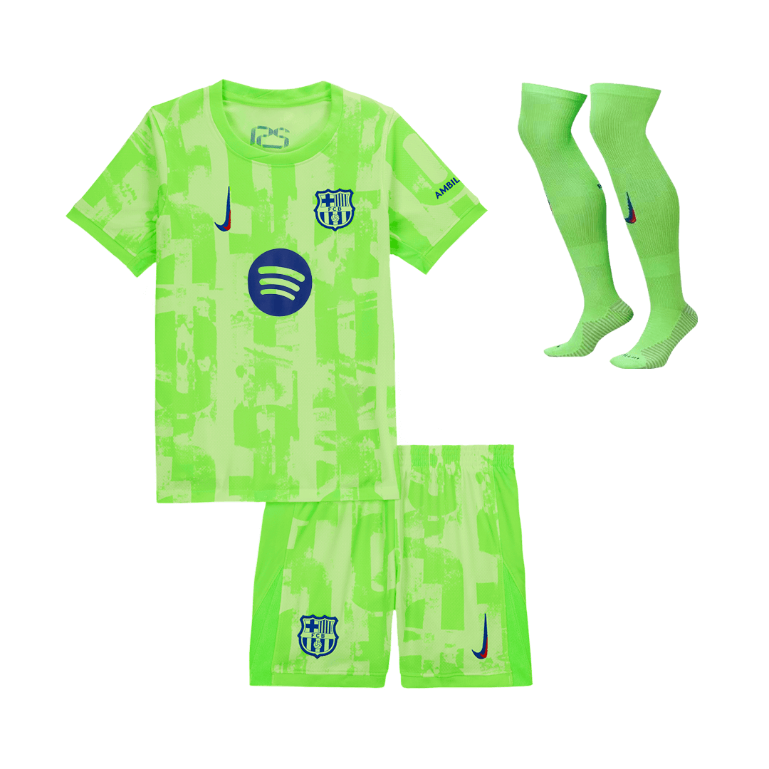 Kids Barcelona Custom Third Away Full Soccer Kits 2024-25 - Ucl Spotify 