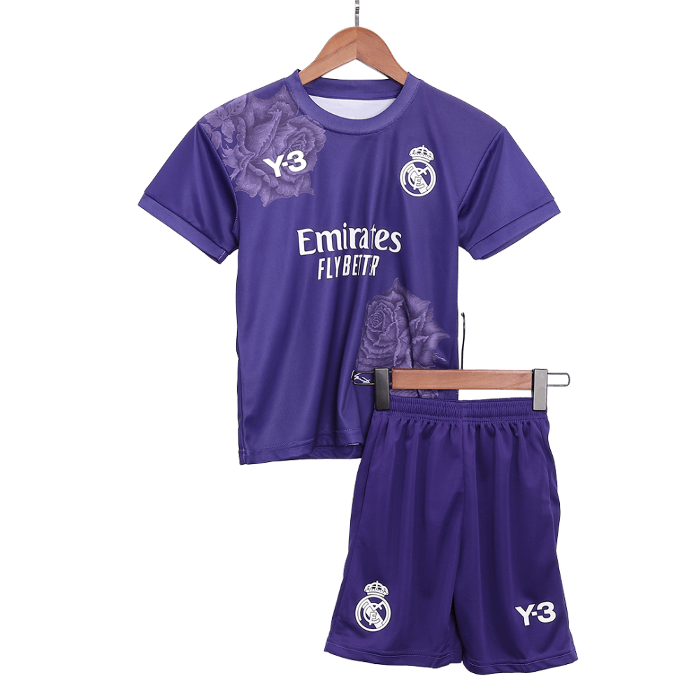 Y3 Real Madrid 24-25 Kids Kits Purple Children Sets Football Jersey