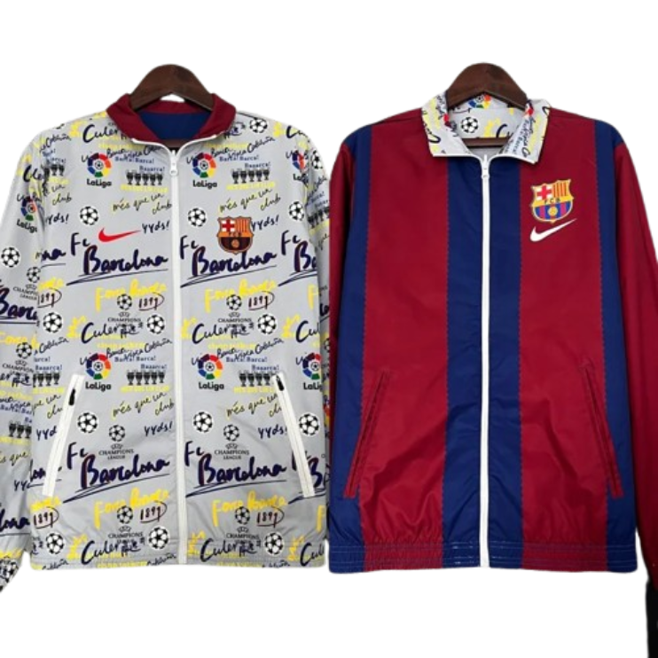 23-24 Barcelona Reversible Windbreaker Red&White Double-Sides Jacket Best Jerseys