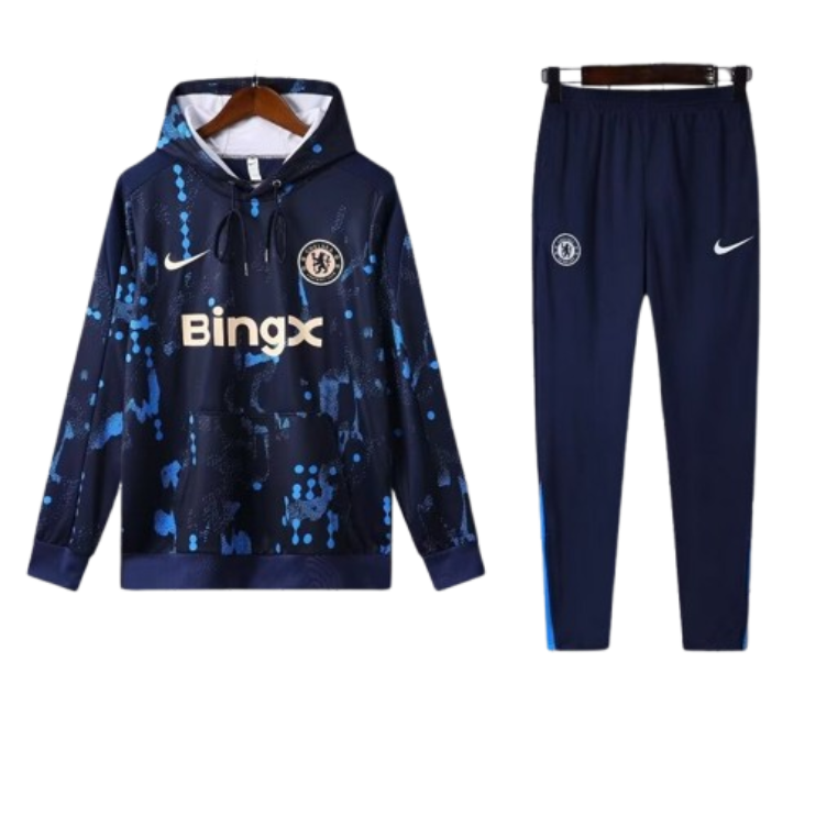 Adidas Chelsea 2024-25 Black&Blue Hooded Training Tracksuit Kits
