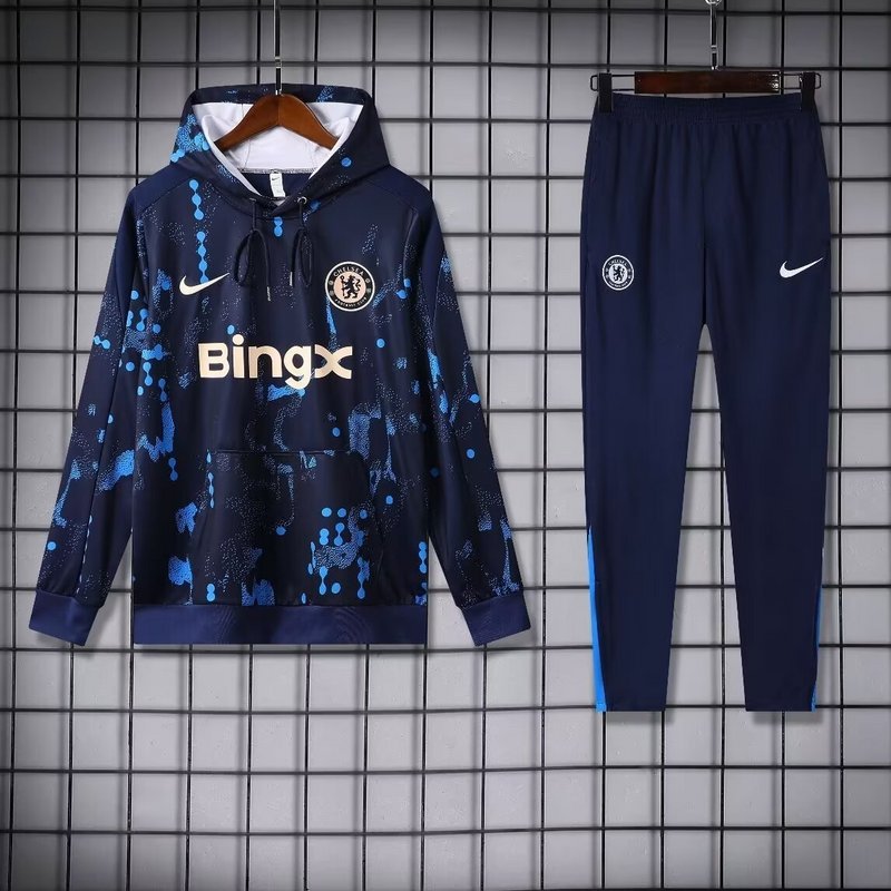 Adidas Chelsea 2024-25 Black&Blue Hooded Training Tracksuit Kits