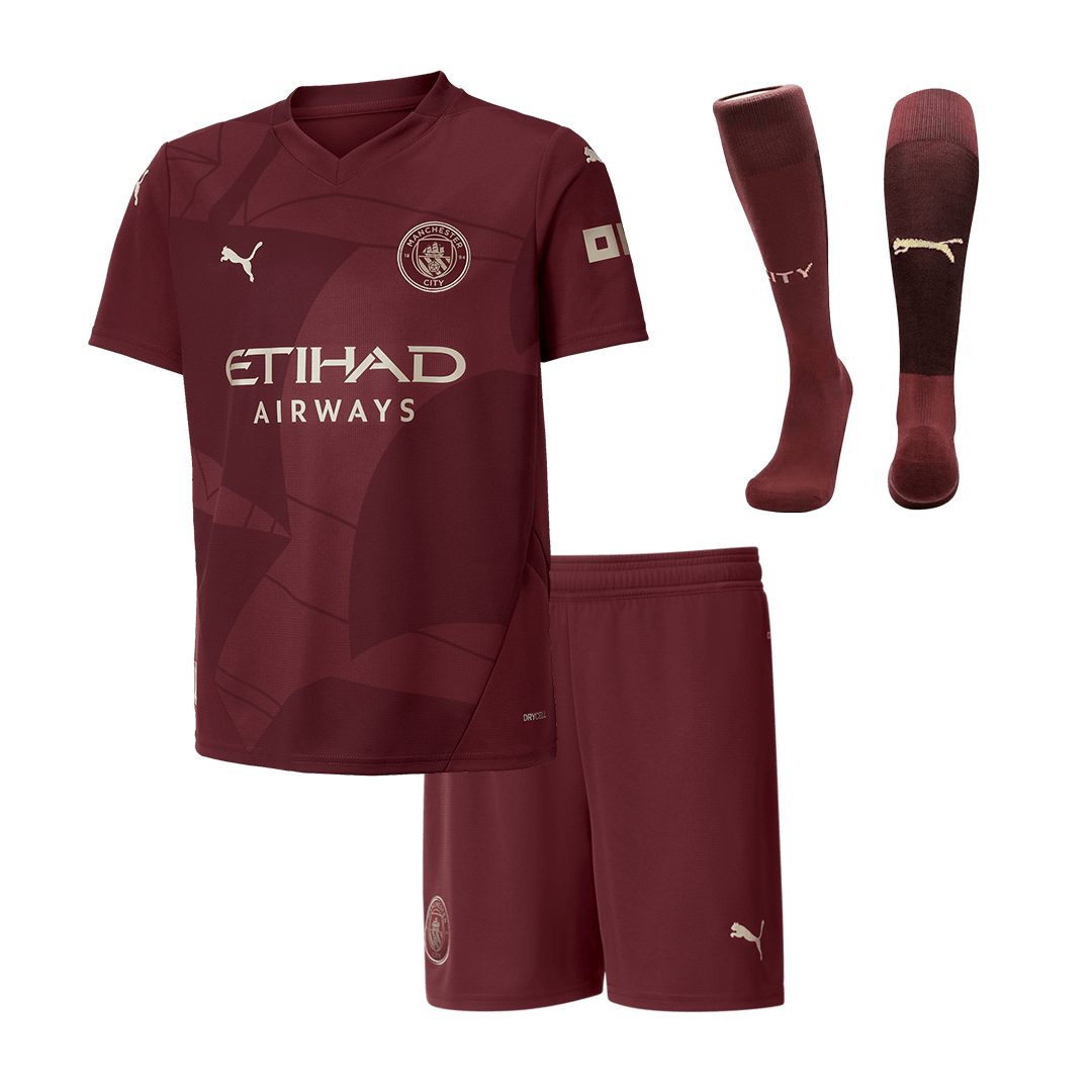 Kids Manchester City Custom Third Away Full Soccer Kits 2024-25