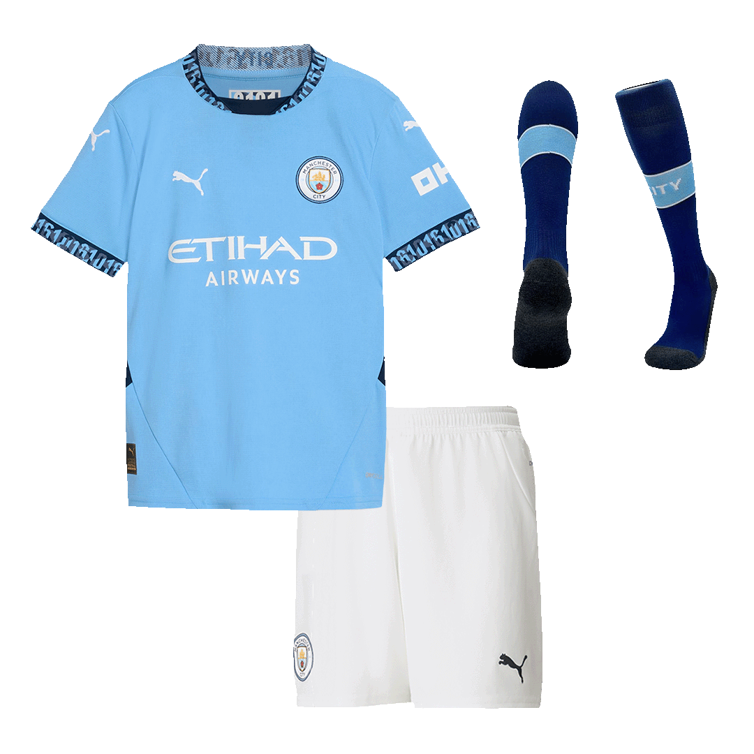 Kids Manchester City Custom Home Full Soccer Kits 2024-25